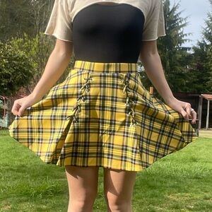 Yellow plaid lace up skirt